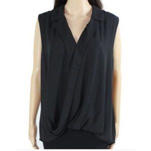 Alfani Womens Blouse Black Size Medium M Surplice Draped Hi-Low Solid